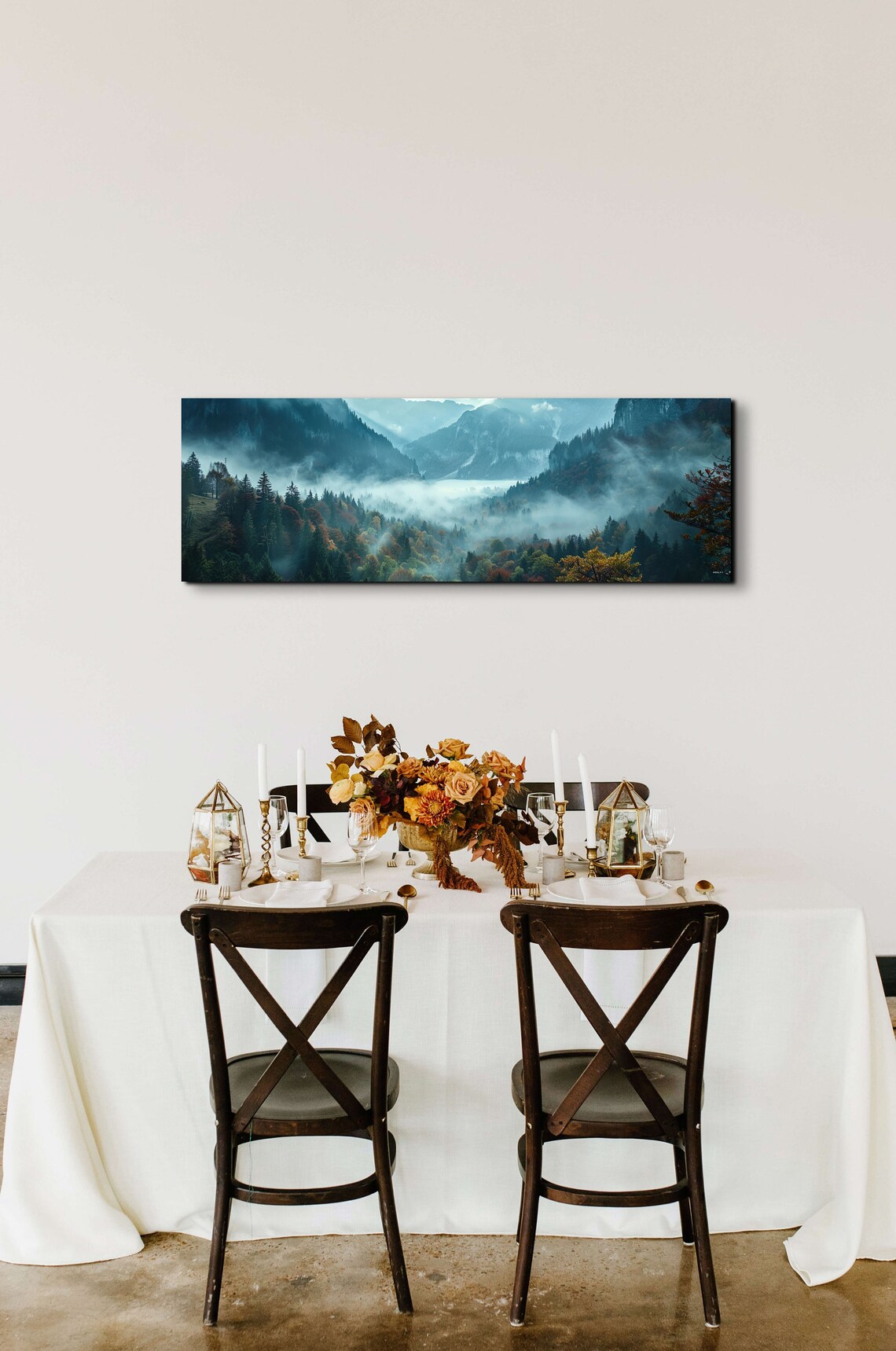 Foggy Misty Mountain Valley with Autumn Forest Colors Poster - Image 4