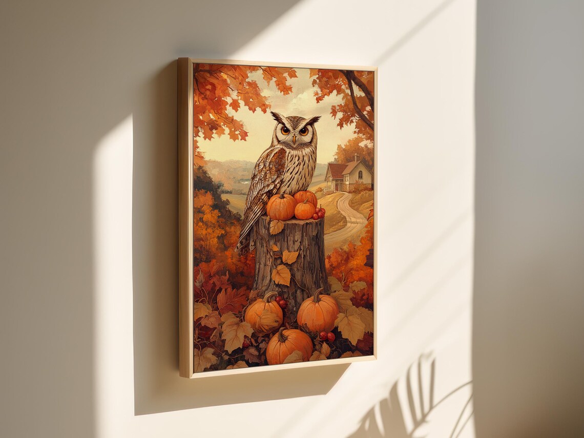 Autumn Owl Rustic Barn Scene, Country Landscape - Image 5