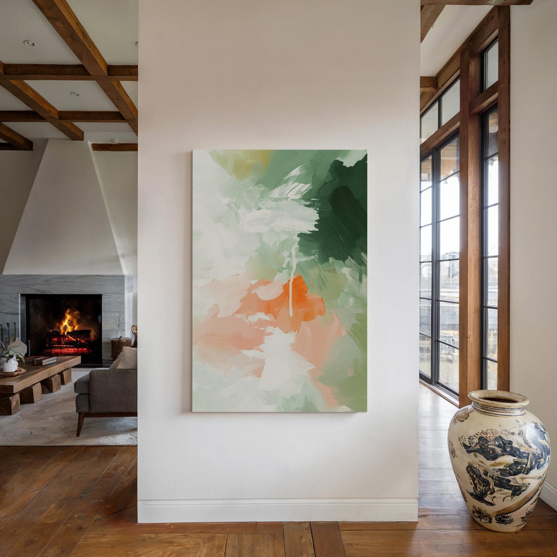 Green Orange Abstract Brushstroke Pastel Modern Art Painting Poster - Image 5
