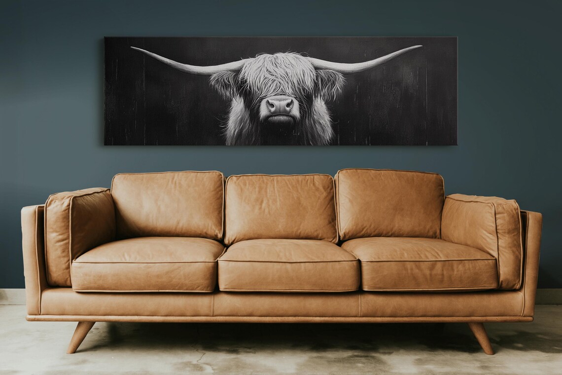 Highland Cow Black and White, Minimalist Farmhouse Art Print - Image 4