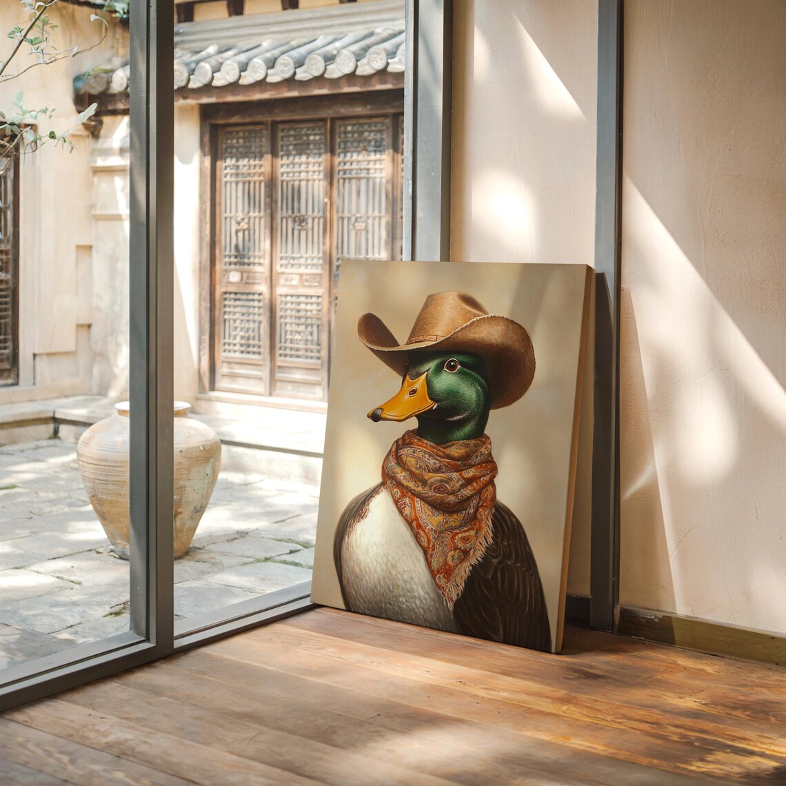Cowboy Mallard Duck Bandana Funny Whimsical Western Bird Poster - Image 5