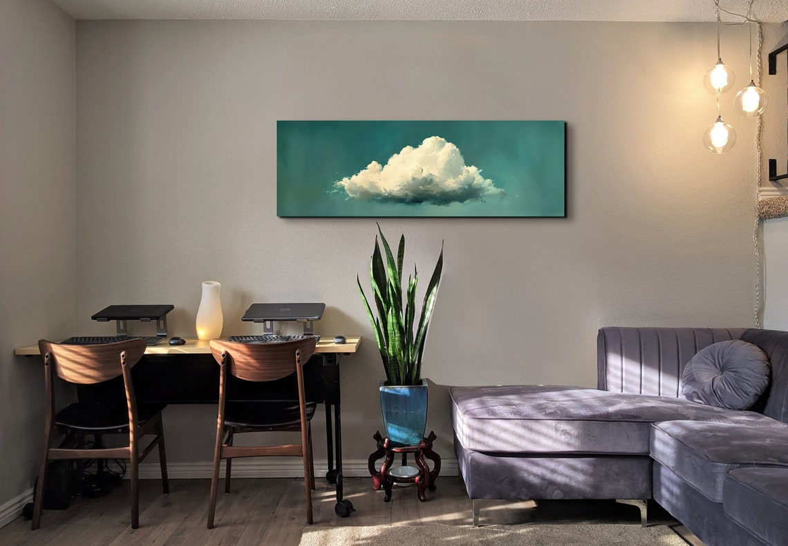 Solitary White Cloud Drifting Across Teal Sky Minimalist Poster - Image 5