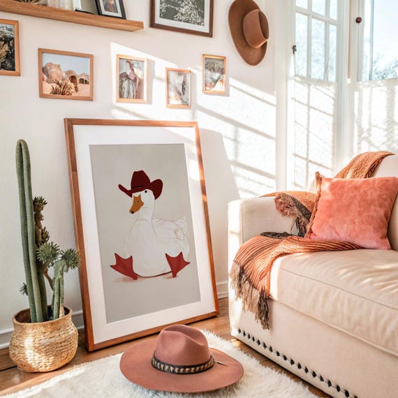 Cowboy Duck In Hat And Boots Illustration
