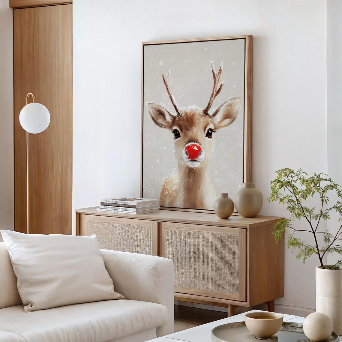 Red Nosed Reindeer Christmas Farmhouse Wall Art Print - Image 5