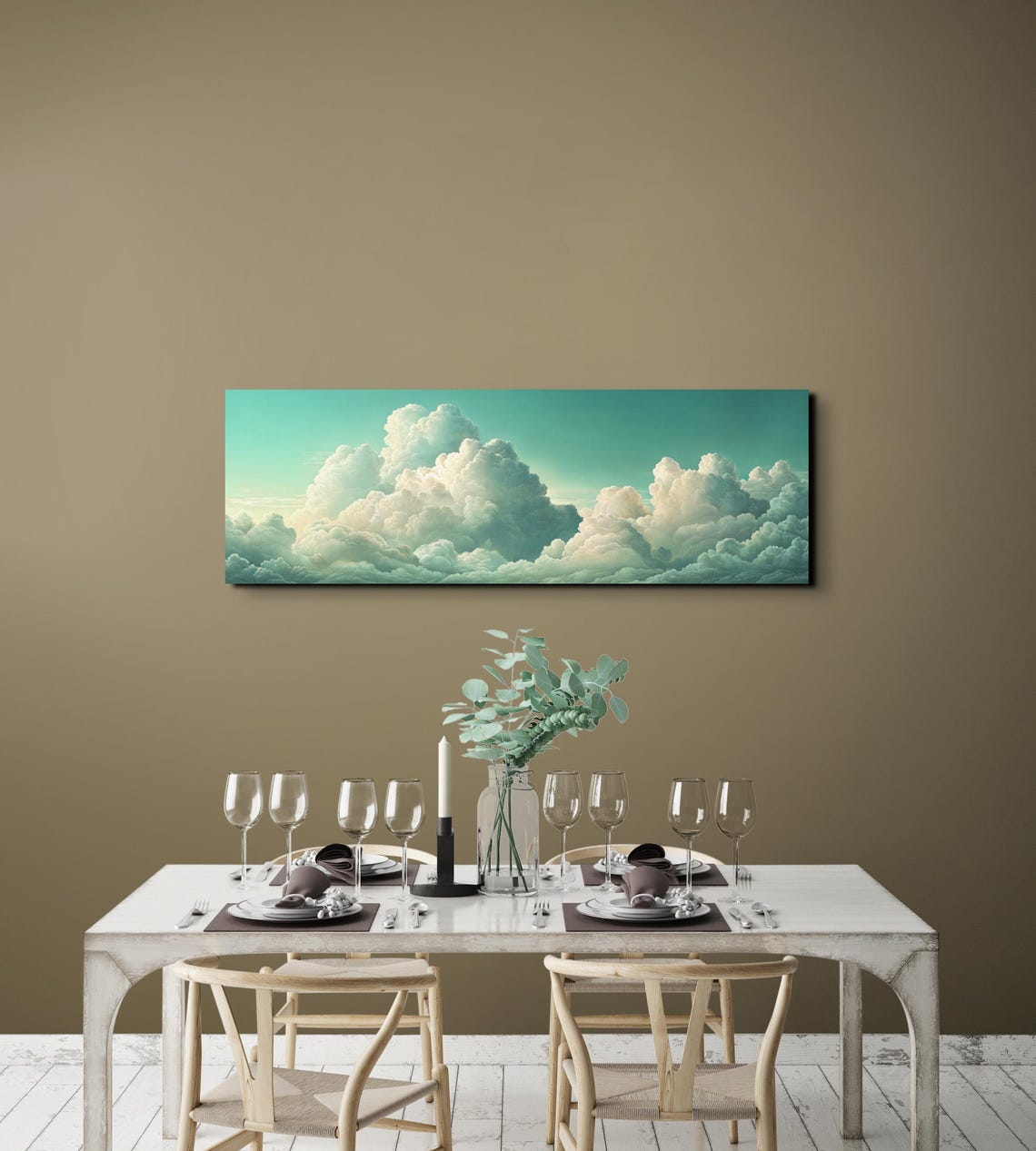 Billowing Cumulus Clouds on Teal Sky Panoramic Cloudscape Poster - Image 6