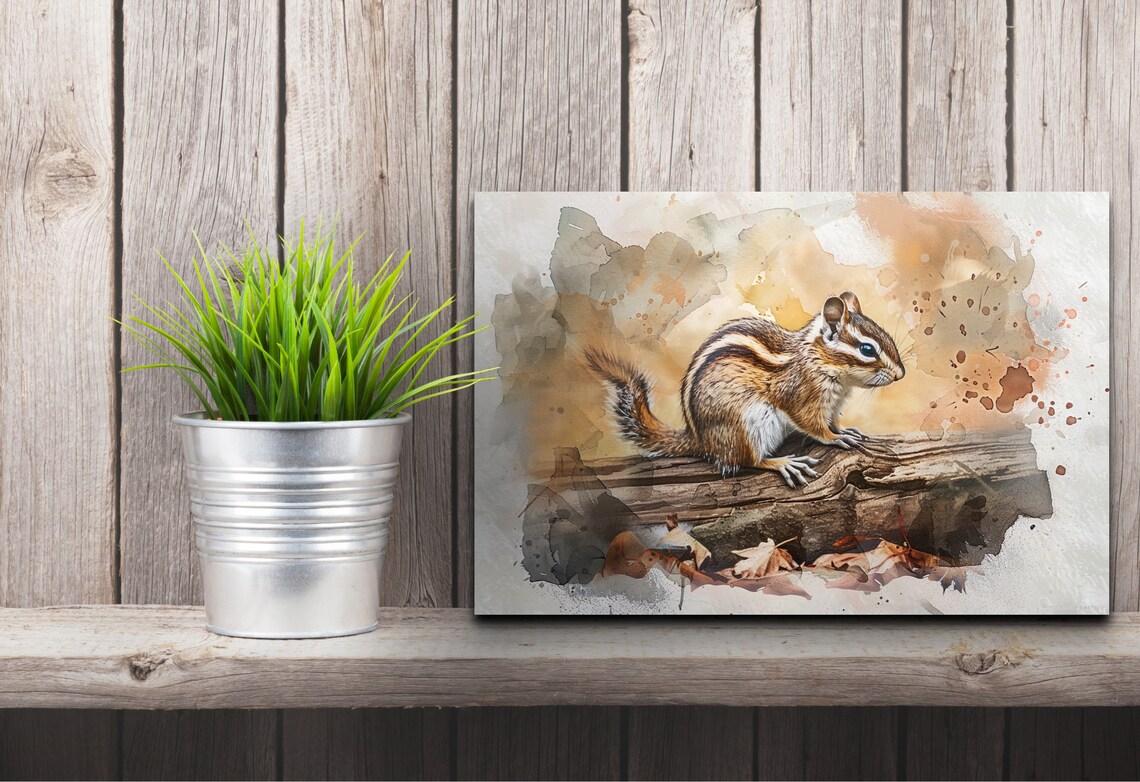 Watercolor Chipmunk Wildlife Illustration Cozy Nature Poster