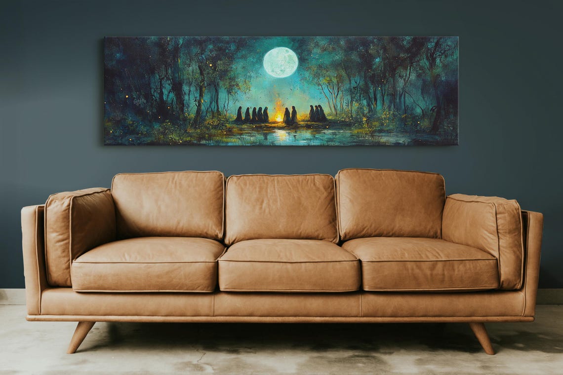 Moonlit Forest Ritual Bonfire Hooded Figures Mystical Night Poster - Image 5