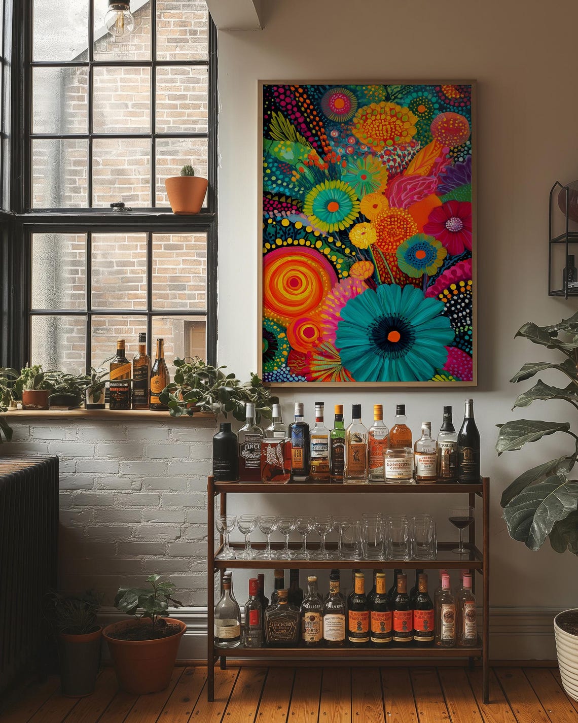 Vibrant Psychedelic Floral Garden Abstract Colorful Art Poster
