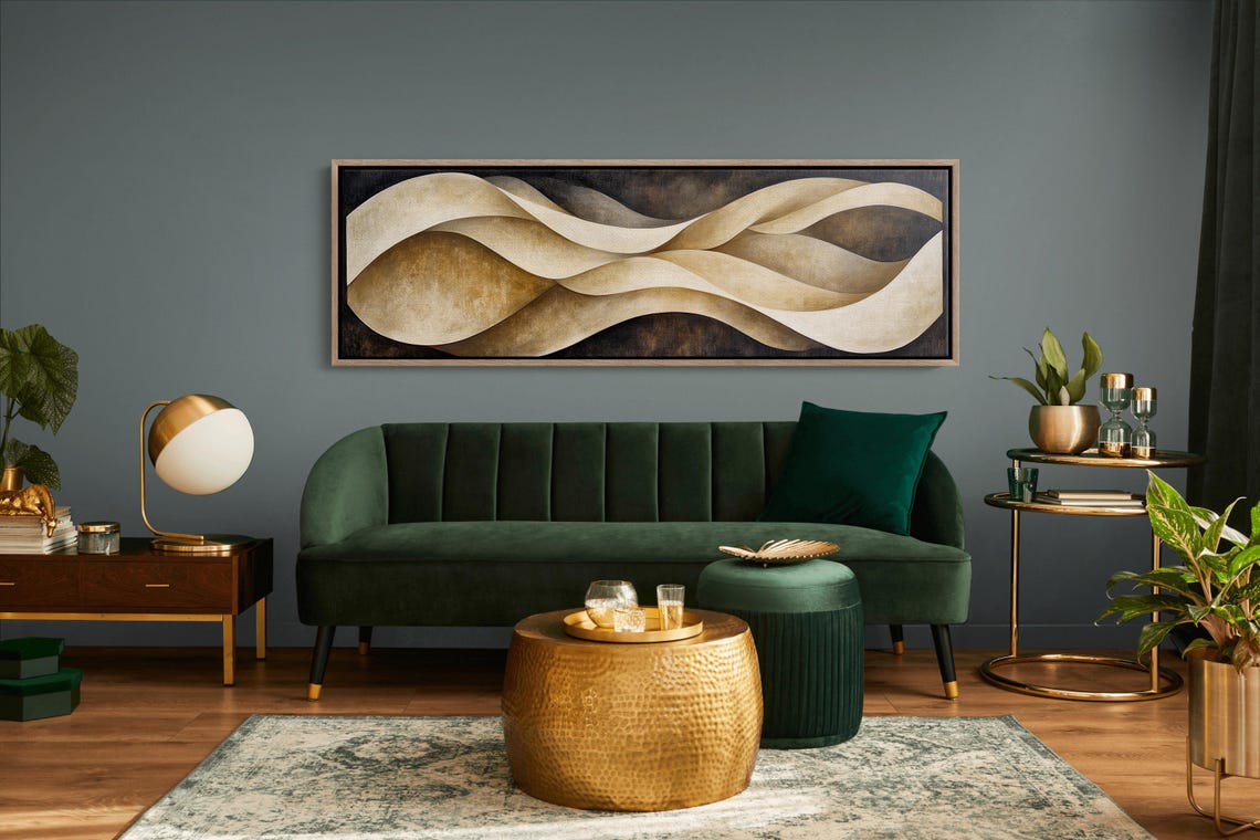 Luxury Abstract Gold Waves 3D Flowing Ribbons On Black Modern Poster - Image 2