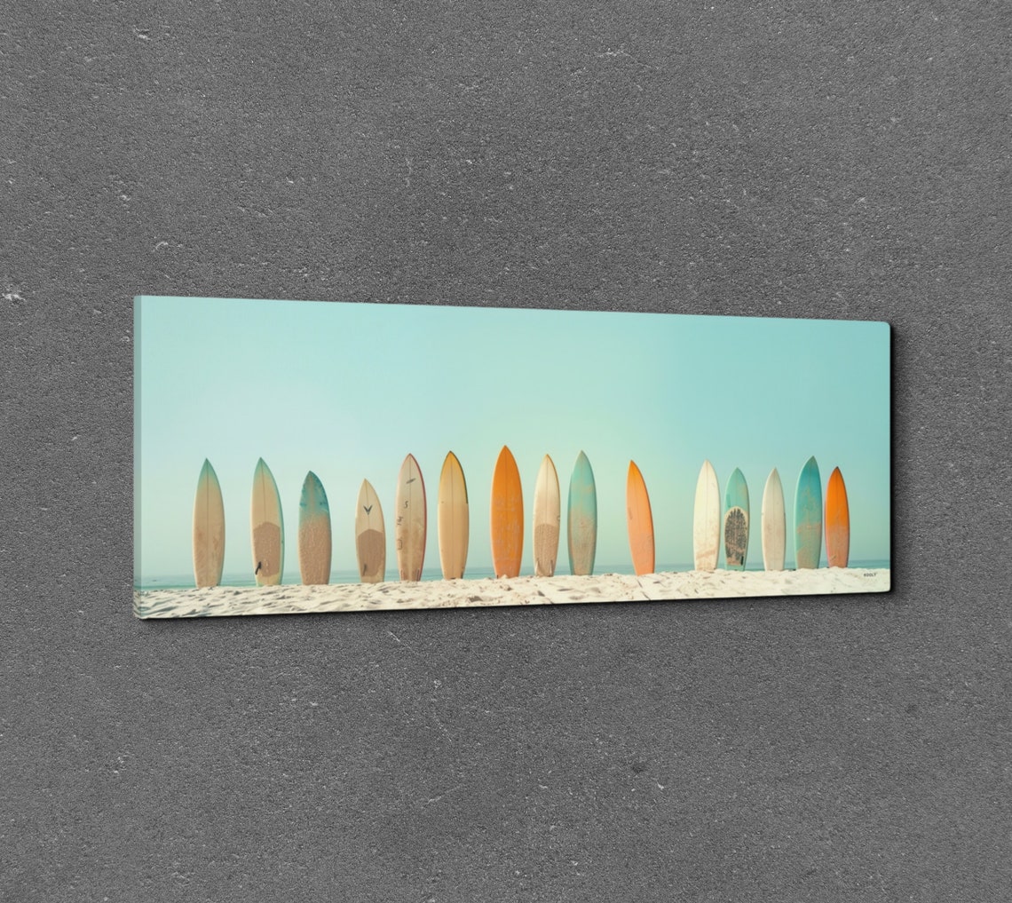 Pastel Color Palette Surfboard Lineup Ready To Hang Panoramic Wall Art Prints Retro Style Surf Art Panoramic Wall Art - Image 3