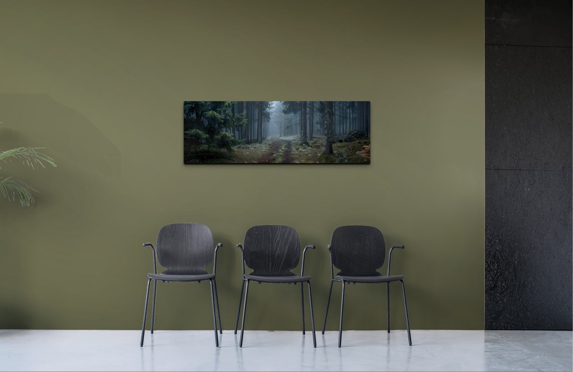 Dark Misty Pine Forest Path Moody Woodland Trail Nature Wall Poster - Image 5