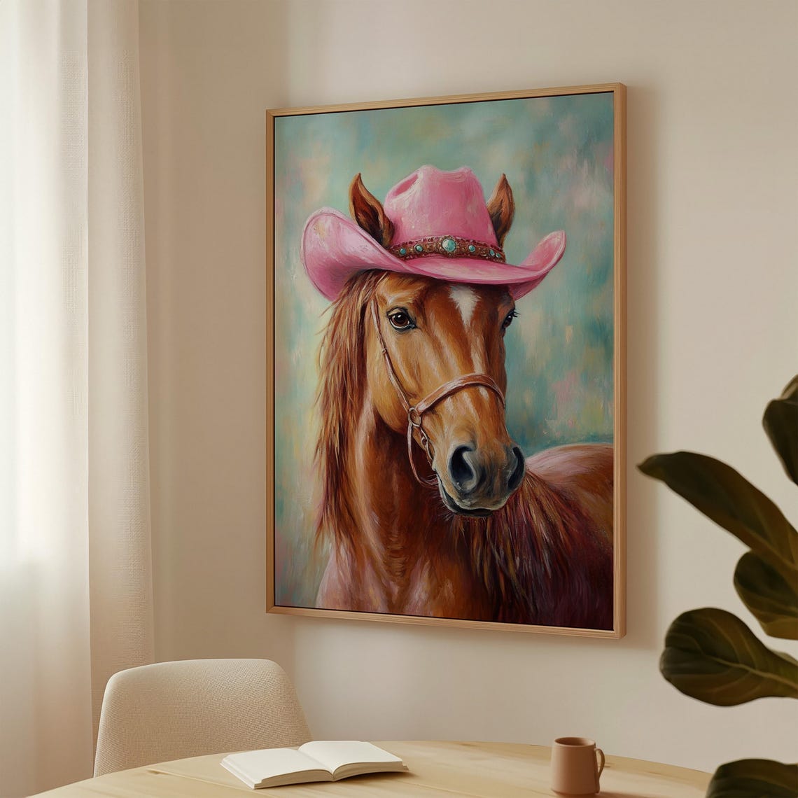 Pink Cowgirl Hat Horse Art Western Farmhouse Wall Decor Rustic Country Style Cowgirl Room Decor Horse Lover Gift - Image 3