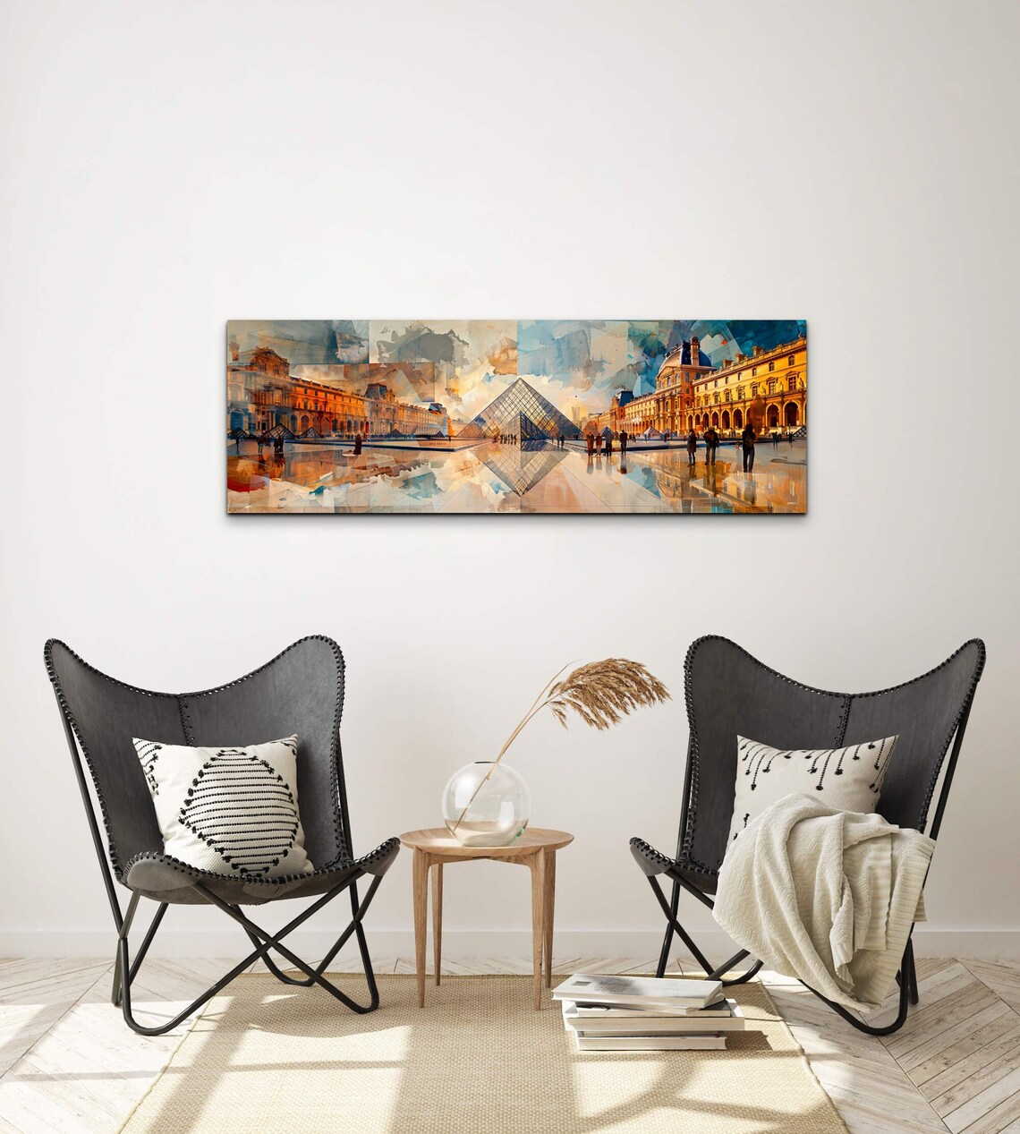 Louvre Museum Pyramid Paris Watercolor Painting Panorama Wall Art - Image 6