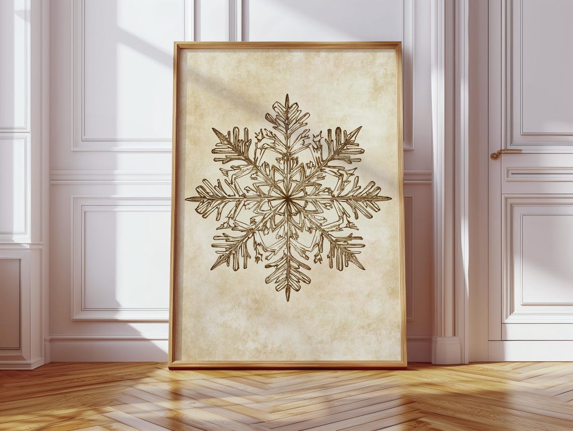 Vintage Snowflake Botanical Illustration Rustic Winter Poster