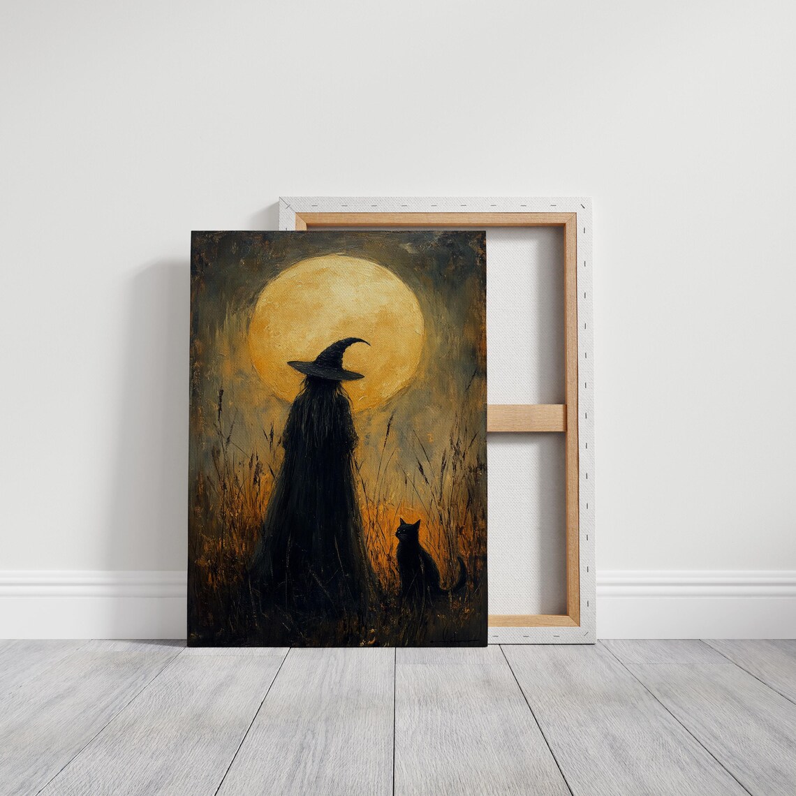 Full Moon Witch And Black Cat, Halloween Art Print - Image 3