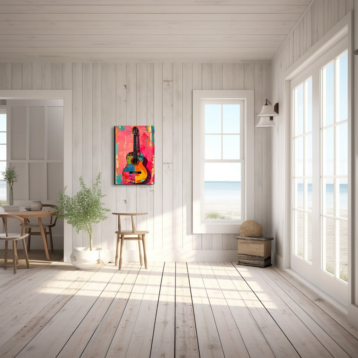Pop Art Acoustic Guitar Colorful Patchwork Music Decor Wall Art - Image 7
