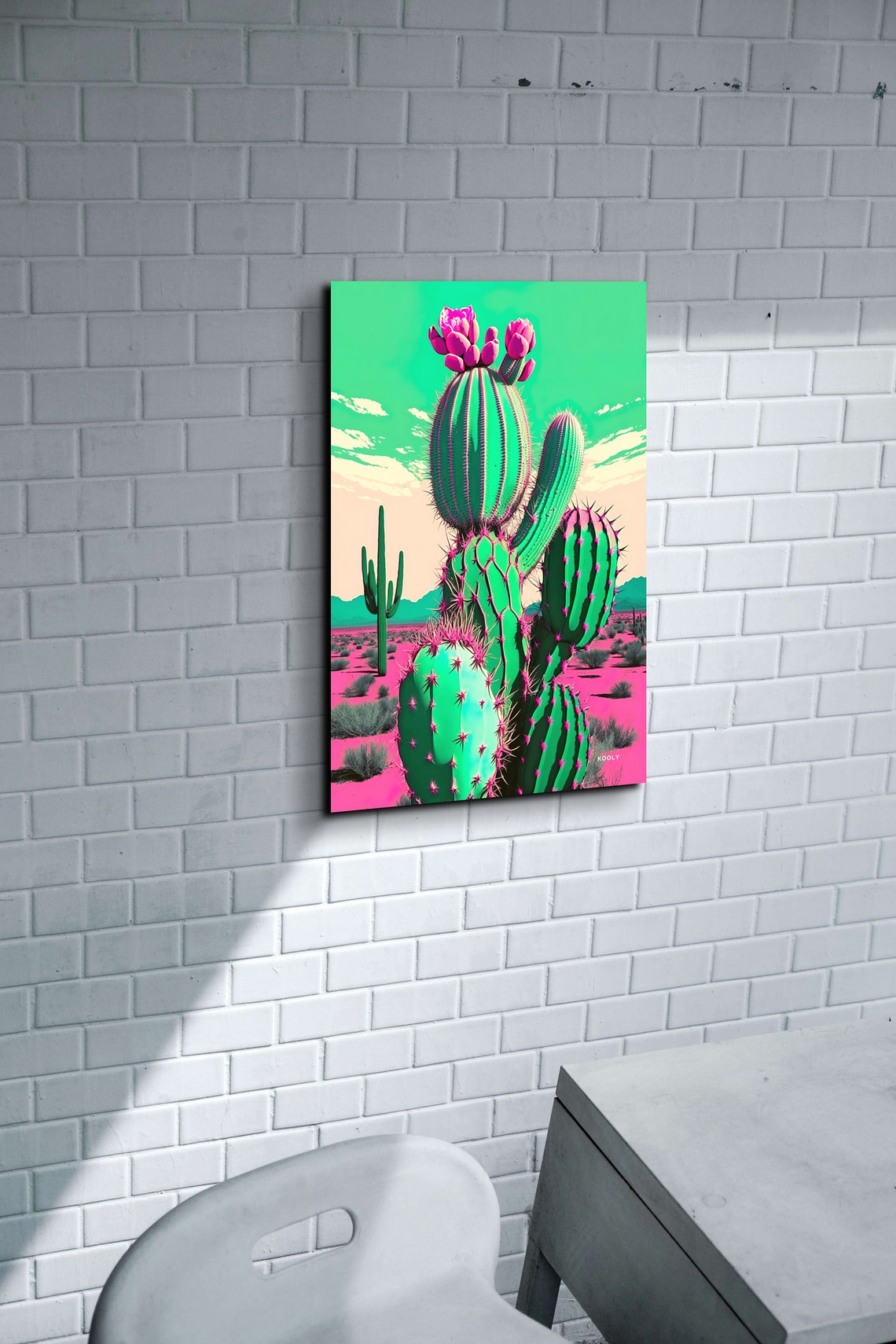 Neon Desert Cactus Pop Art Pink Green Southwest Bloom Poster - Image 3