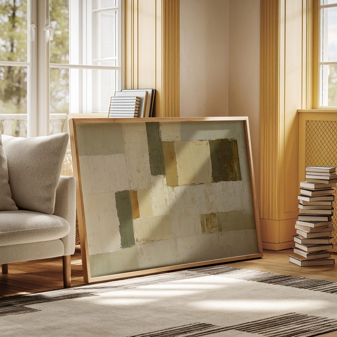 Modern Neutral Abstract Beige Gold Geometric Texture Wall Art - Image 5