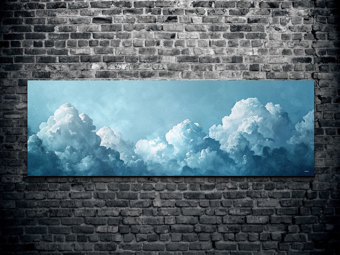 Panoramic Cloudy Blue Sky Cumulus Clouds Calm Landscape Wall Art - Image 2
