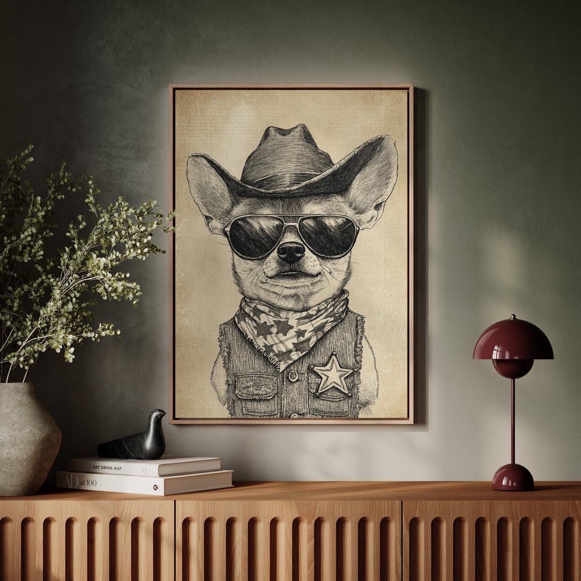 Funny Cowboy Chihuahua Dog Sheriff Star Vintage Sketch Poster - Image 4