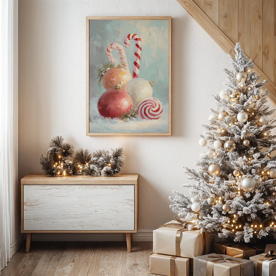 Candy Canes And Christmas Ornaments In Snow Sweet Holiday Poster