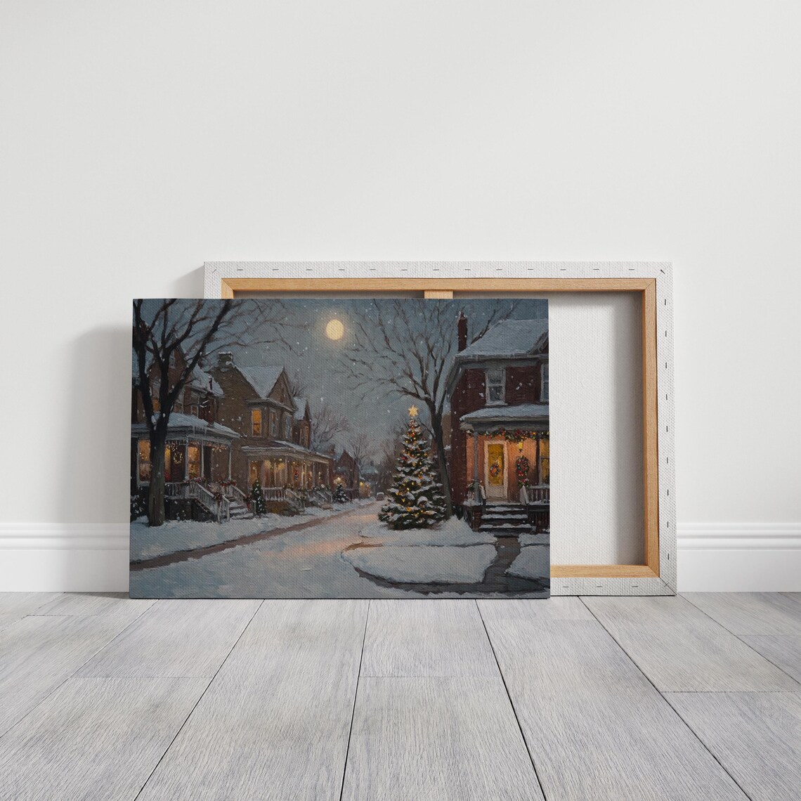 Christmas Street Scene, Moonlit Winter Wonderland - Image 6