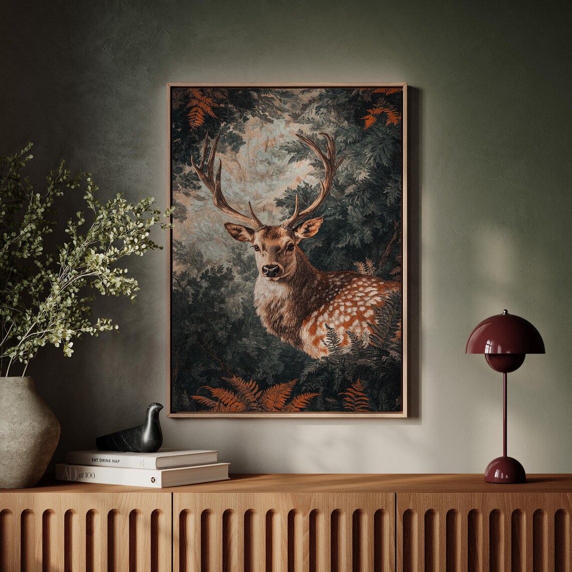Majestic Stag Portrait in Ferns Moody Woodland Wildlife Art Poster - Image 3