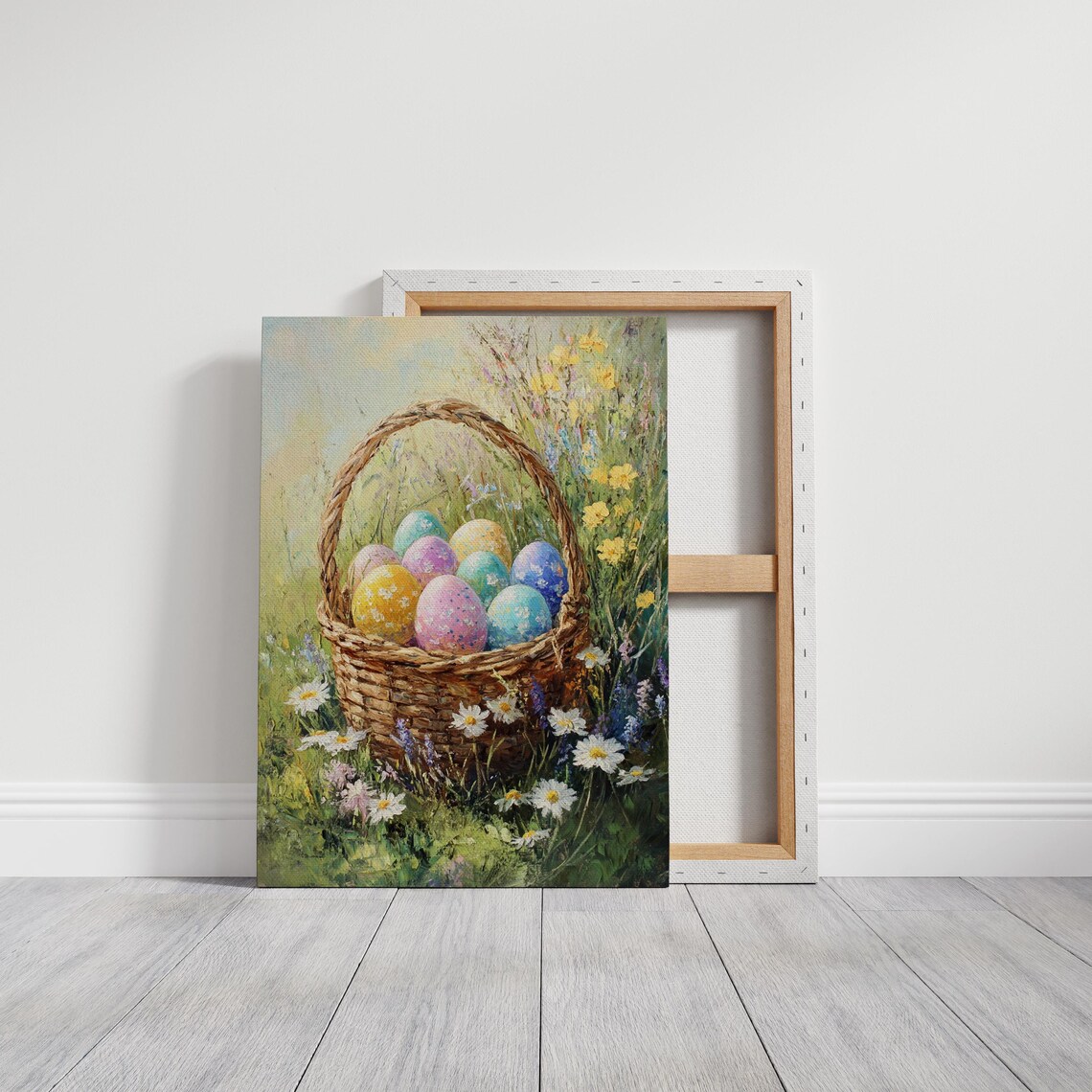 Easter Basket Art Print, Spring Wildflower Meadow - Image 3