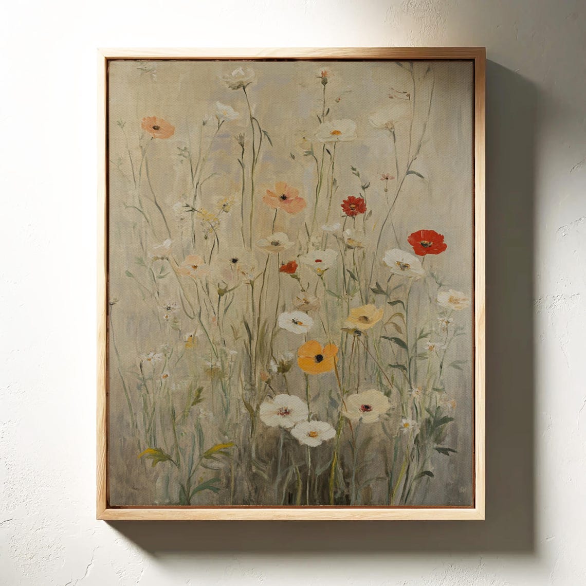 Rustic Wildflower Art Red White Yellow Blooms Neutral Floral Poster - Image 4