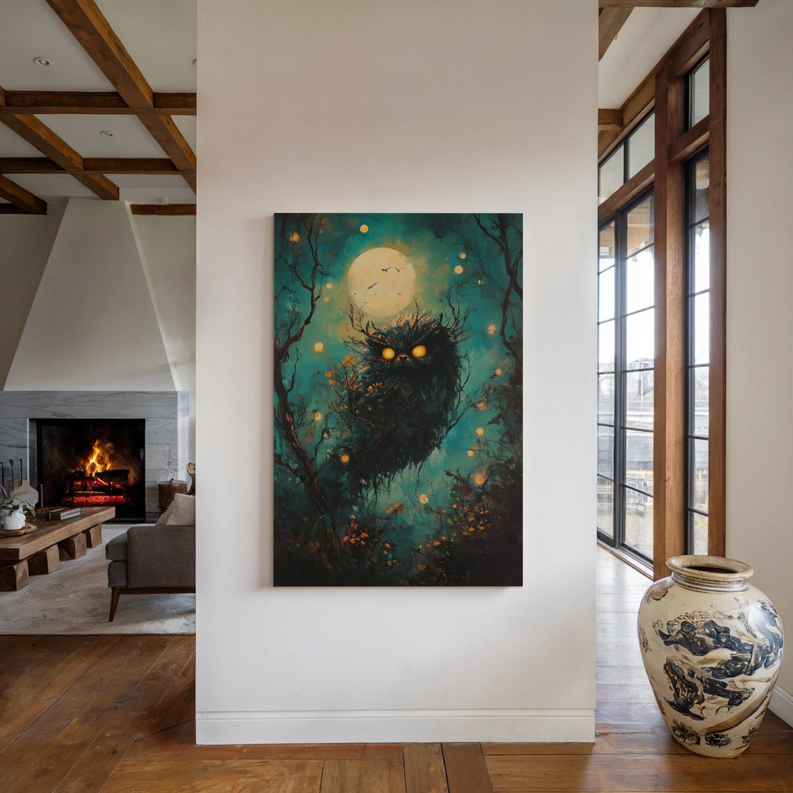 Spooky Moonlit Forest Owl Mystical Night Glowing Eyes Halloween Poster - Image 5