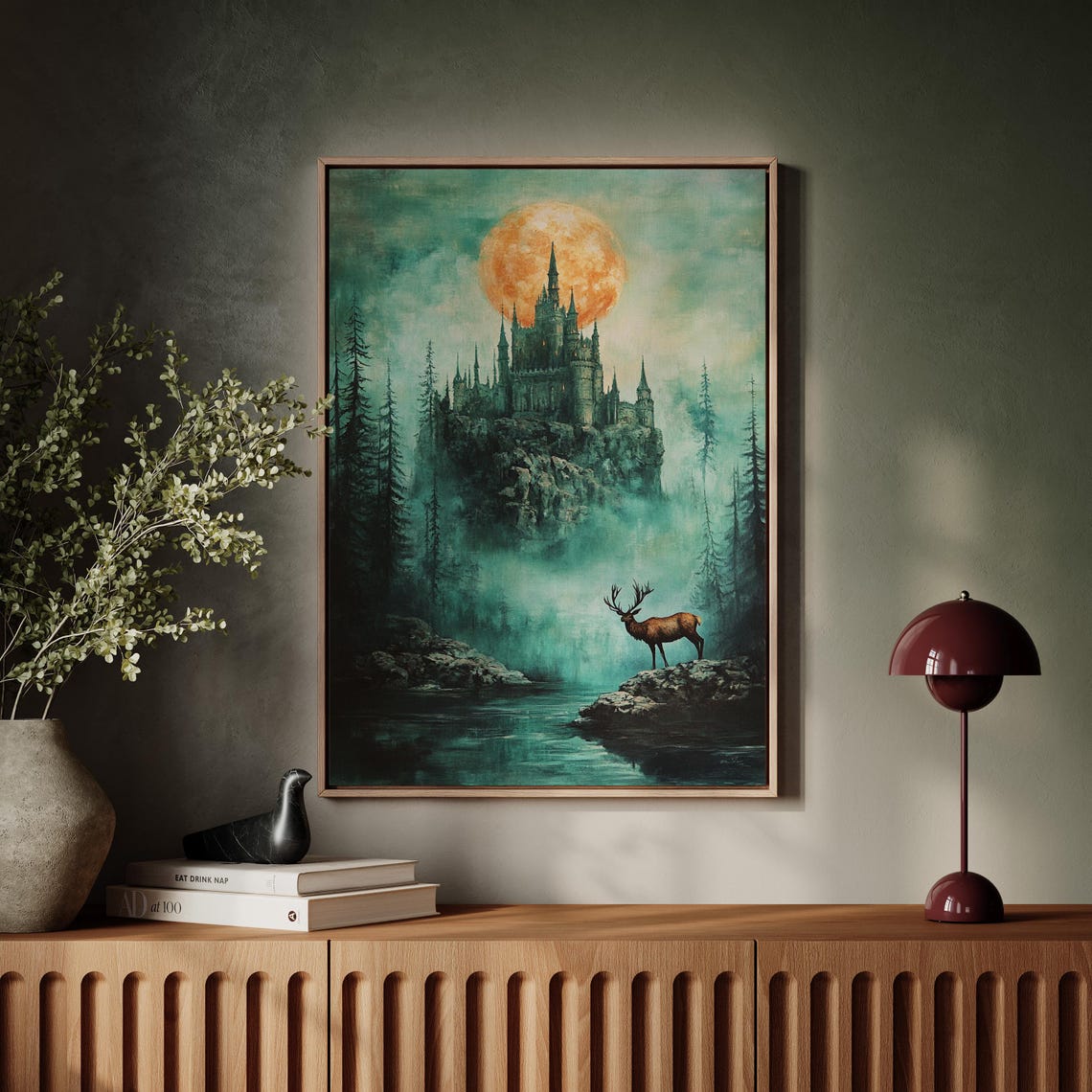 Gothic Castle Under Huge Amber Moon Misty Forest Fantasy Poster - Image 7
