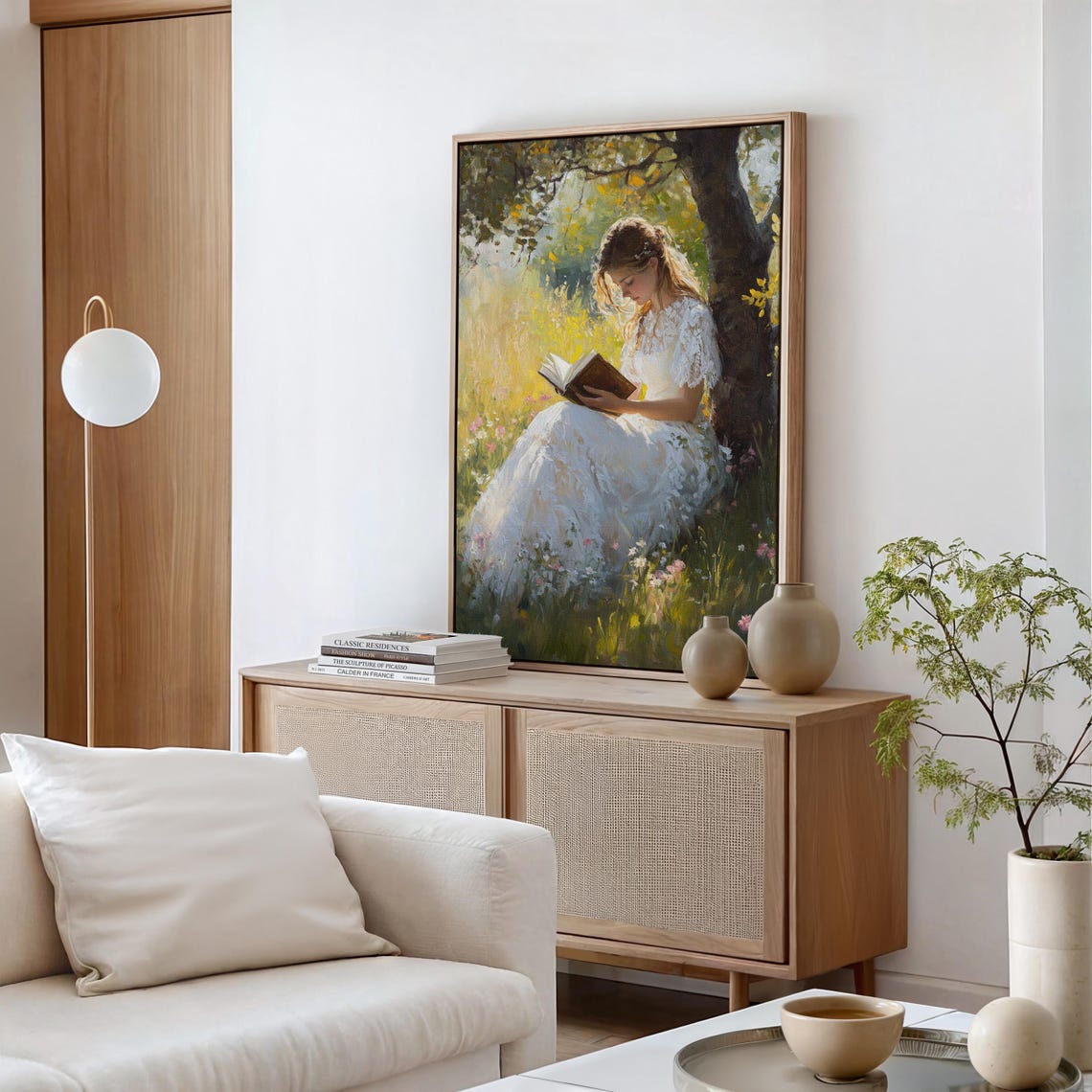 Woman Reading Under Tree Vintage Oil Painting Golden Meadow Poster - Image 5