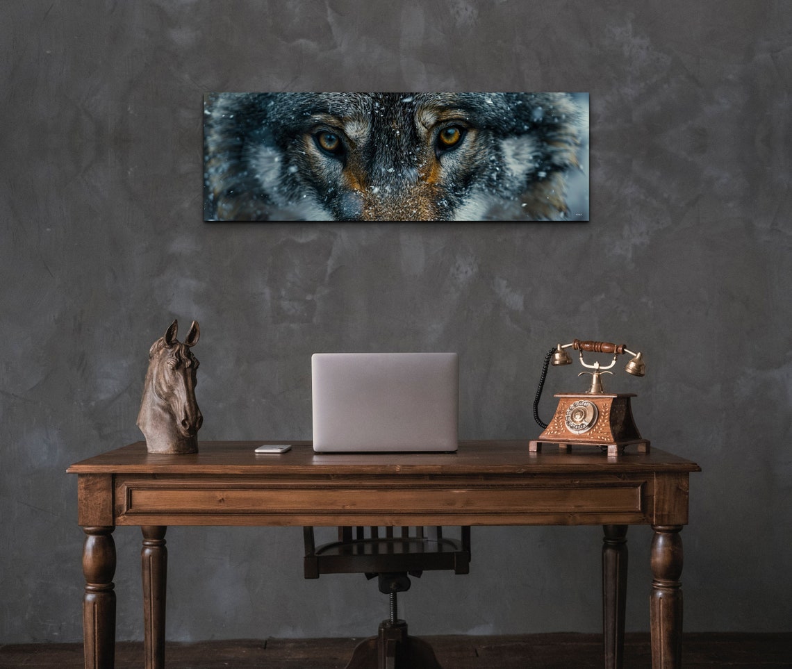 Wolf Face Close Up Amber Eyes Snow Panoramic Wildlife Poster - Image 3