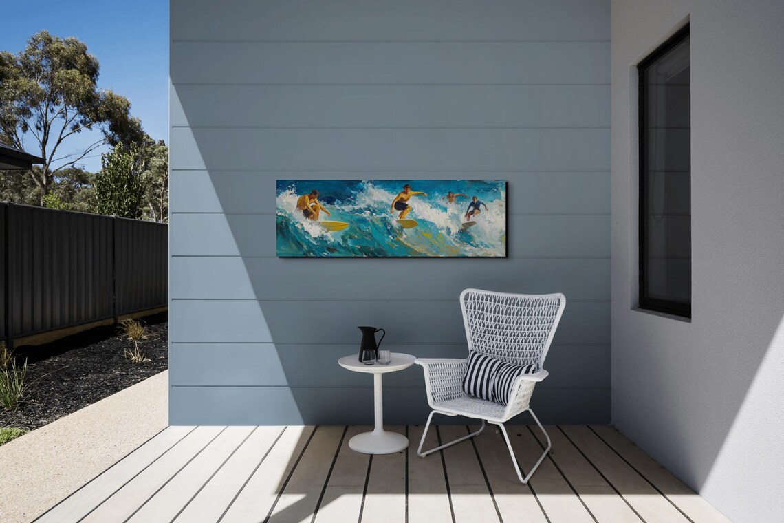 Retro Surfing Panoramic Ocean Landscape Art Print - Image 3