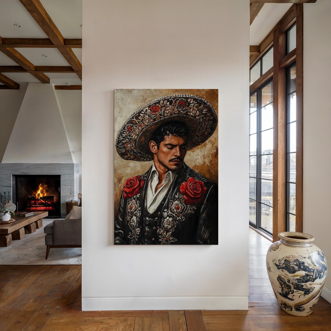 Mexican Charro In Sombrero Vintage Oil Painting Portrait Poster - Image 2