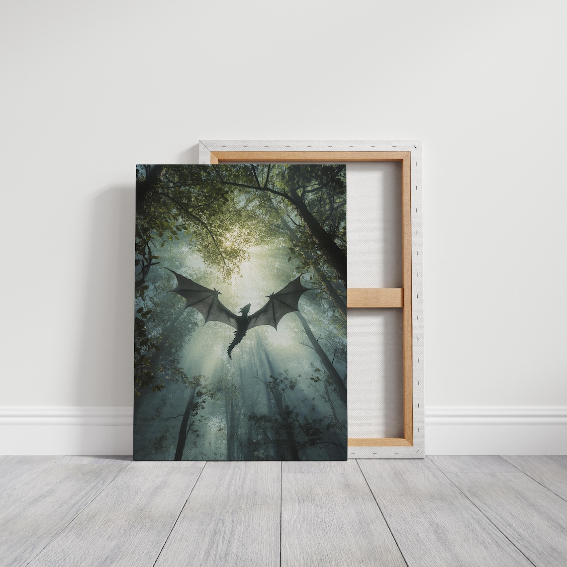 Dragon in Enchanted Sunlit Forest Fantasy Art Print - Image 2
