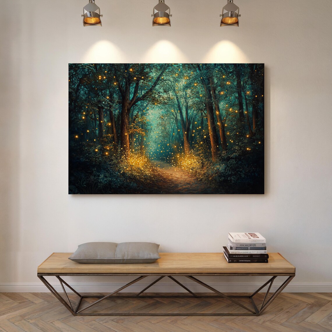 Magical Firefly Forest Path, Woodland Night Scene Wall Art Print - Image 6