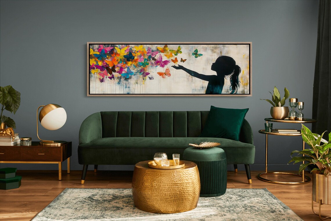 Little Girl Reaching For Colorful Butterflies Whimsical Wall Poster - Image 2