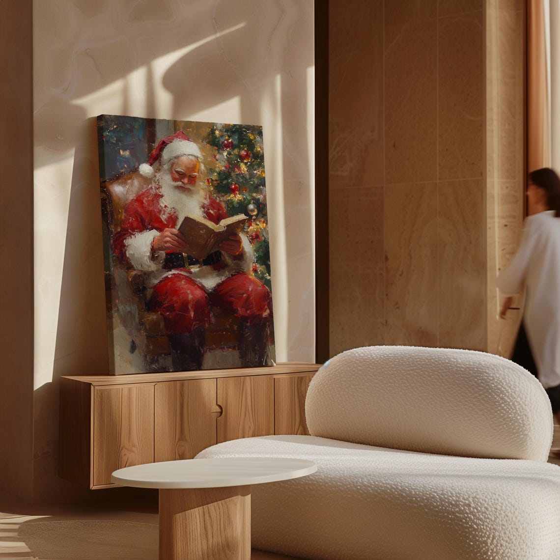 Santa Claus Reading Storybook By Firelit Christmas Tree Poster - Image 7