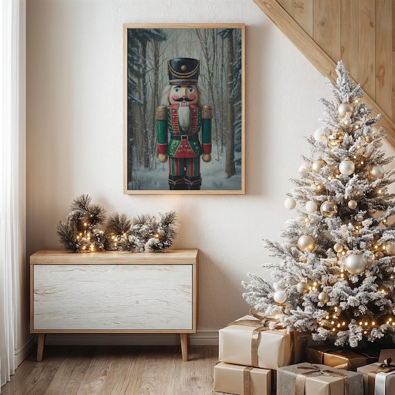 Nutcracker Soldier Standing In Snowy Winter Forest Holiday Poster