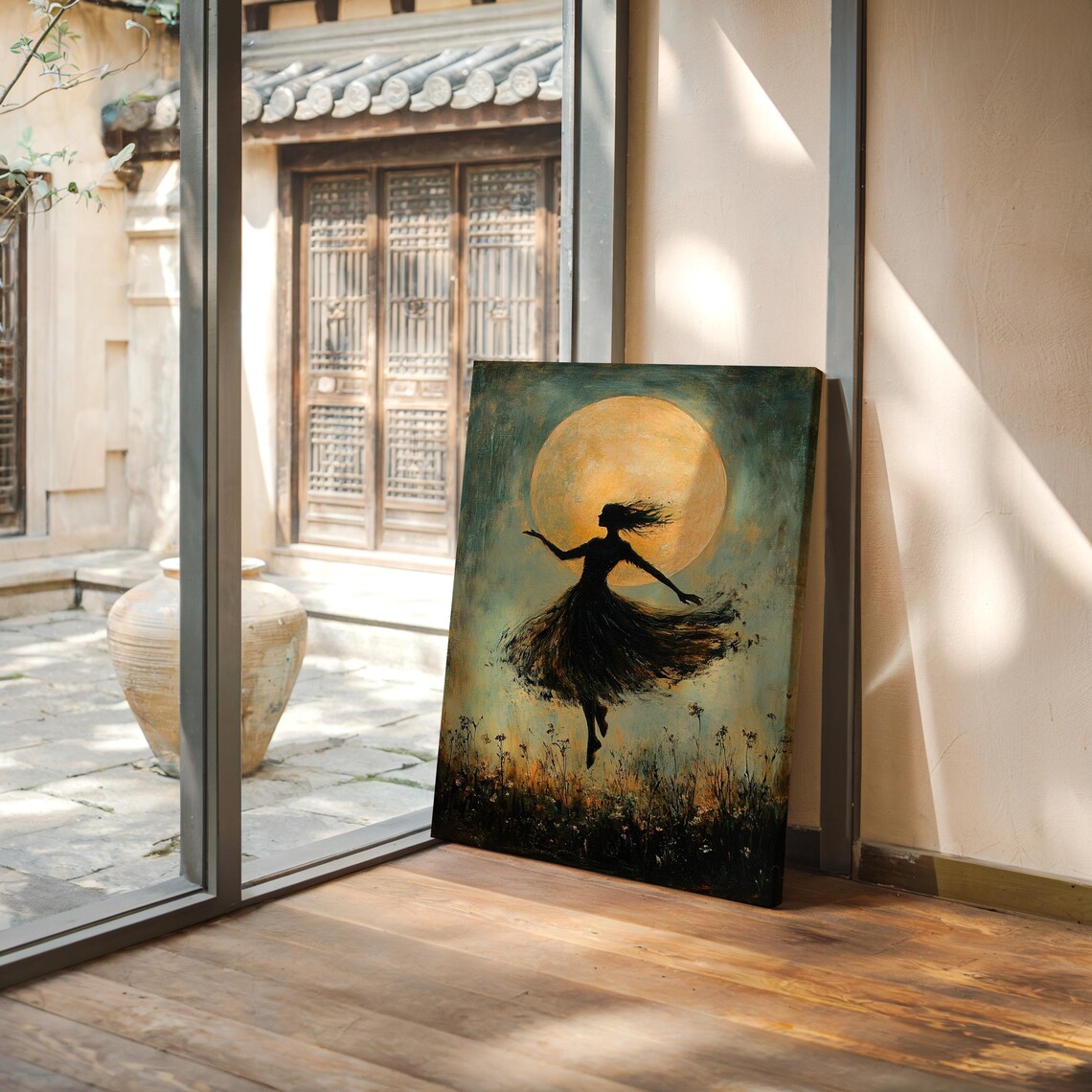 Silhouette Dancing In Moonlight, Whimsical Abstract Night Scene - Image 4
