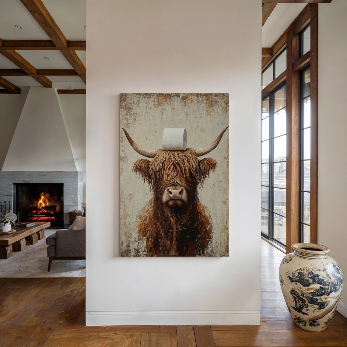 Highland Cow Bathroom Humor Art Print, Rustic Farmhouse - Image 2