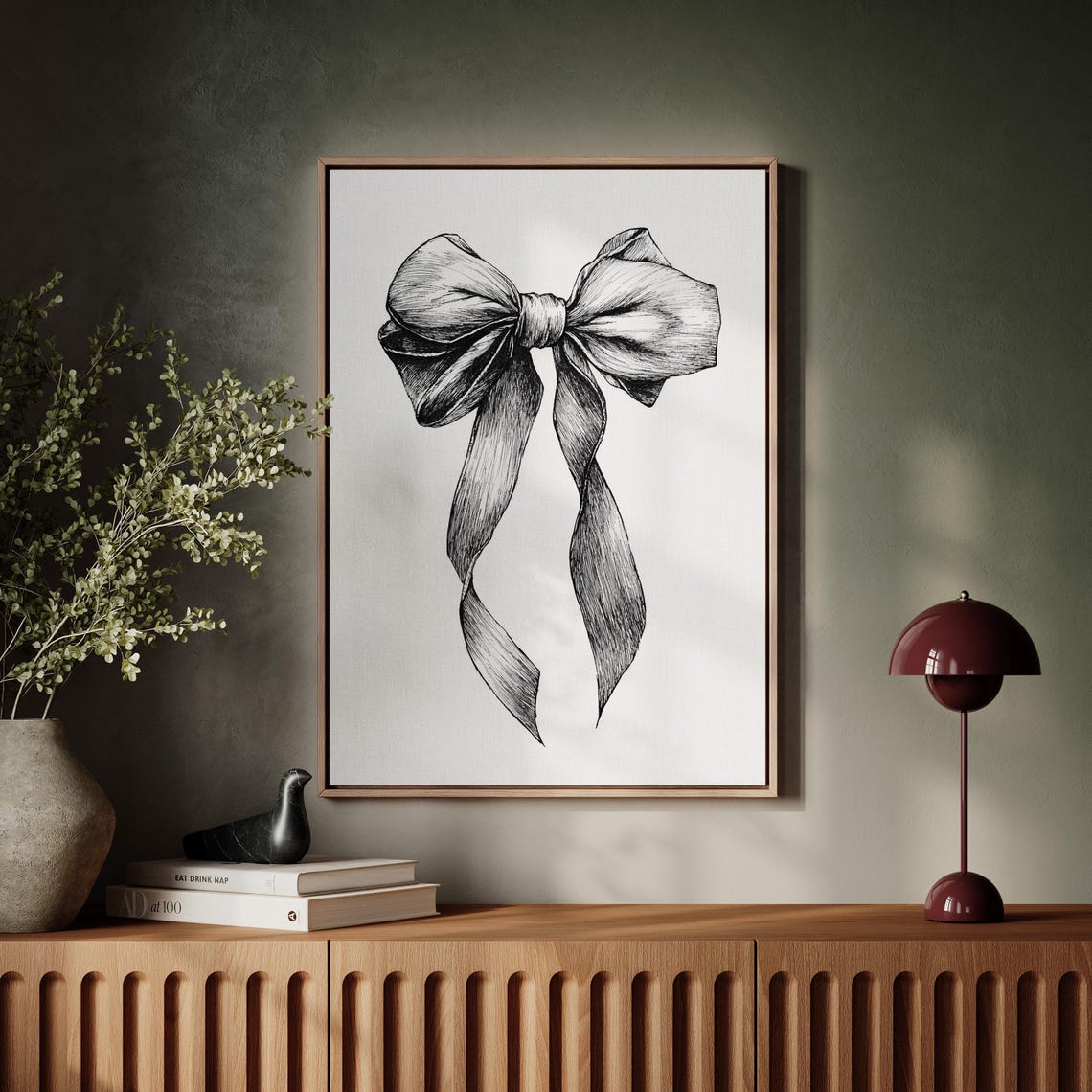 Vintage Ribbon Bow Sketch Black And White Minimalist Wall Art - Image 5