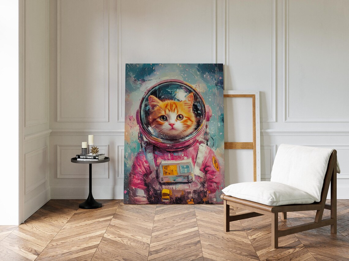 Astronaut Cat Ginger Kitten Pink Space Suit Galaxy Adventure Poster - Image 7
