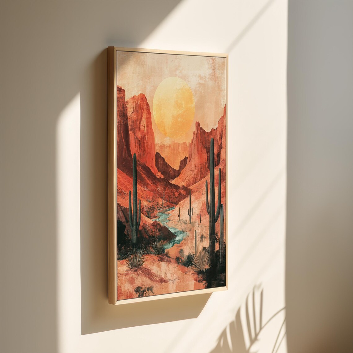 Sunlit Desert Canyon Vintage Cactus Landscape Poster - Image 2