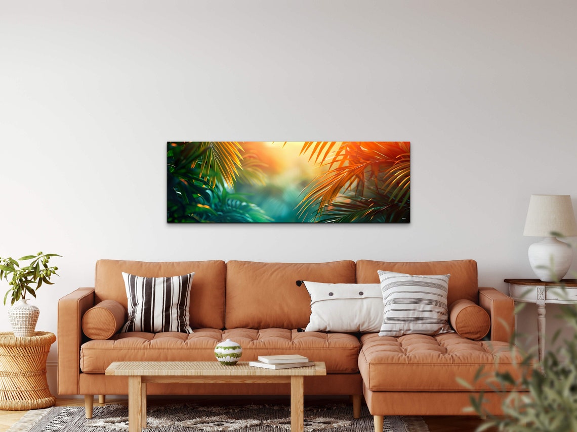 Tropical Style Wall Art Print Colorful Paradise Tree Leaves Wall Art Tropical Jungle Panoramic Ready To Hang - Image 6