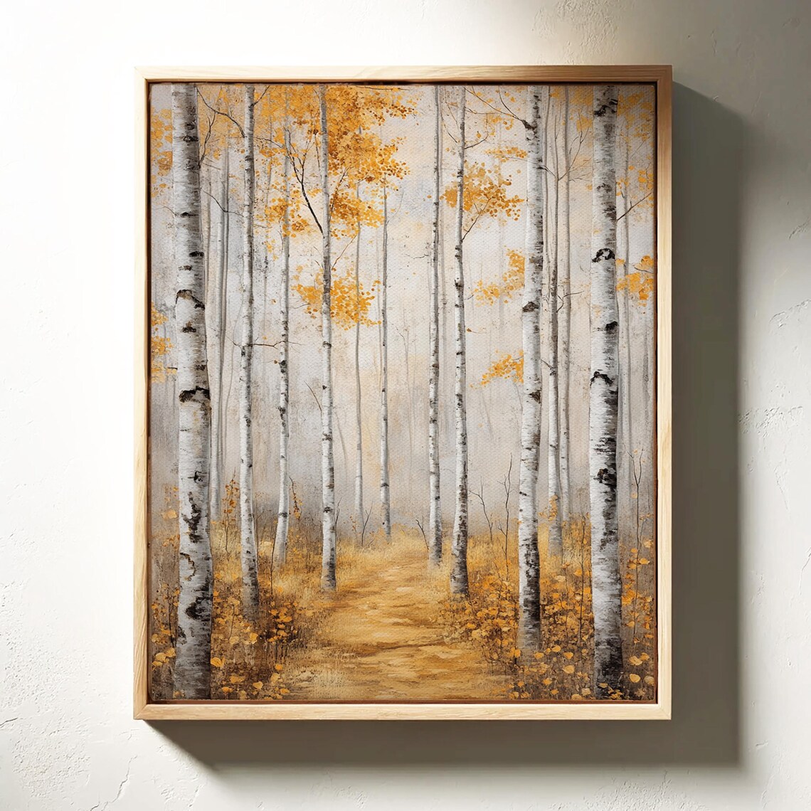 Golden Autumn Birch Forest Path Fall Landscape Painting Poster - Image 5