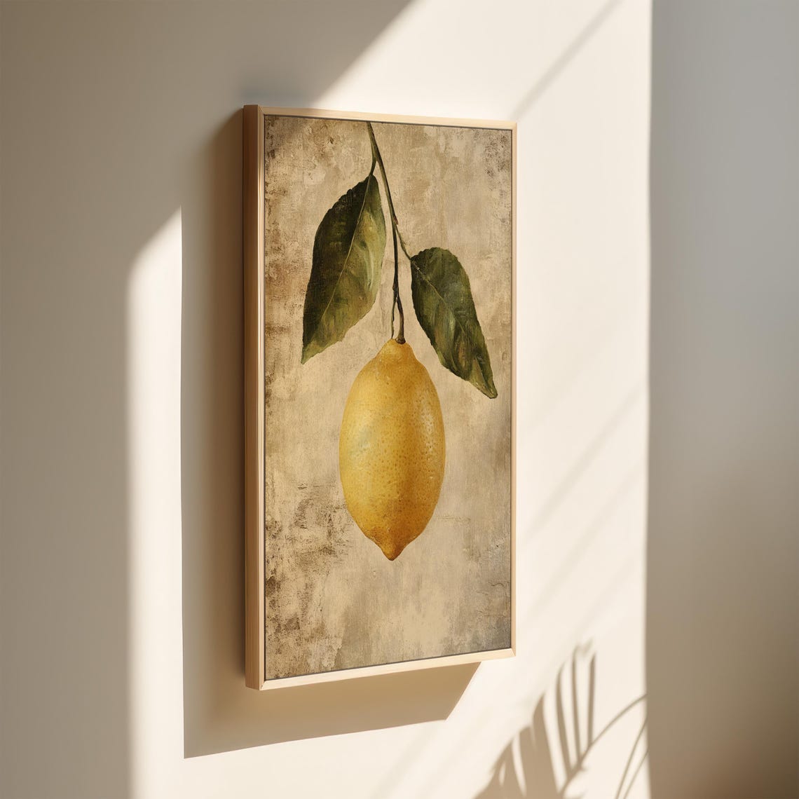 Hanging Lemon Aged Stone Wall Vintage Botanical Still Life Poster