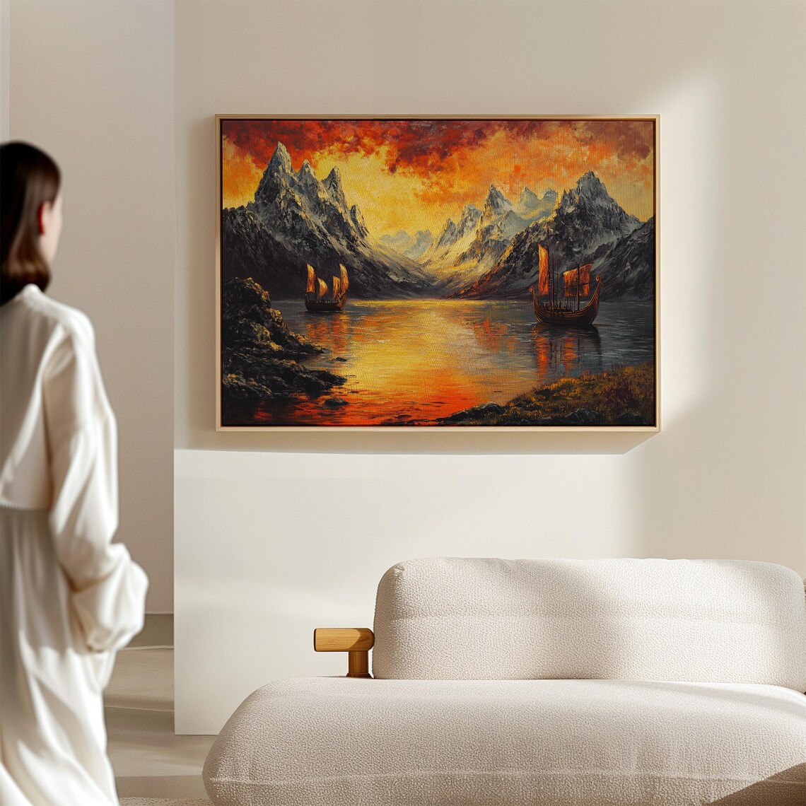 Viking Longship Sunset Landscape, Fjords Reflections - Image 4