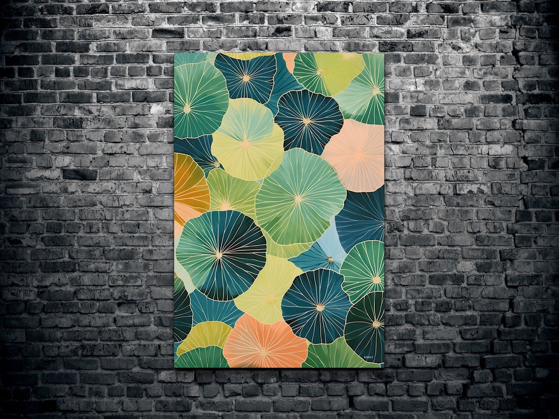 Water Lily Lotus Pads Pattern Botanical Illustration Wall Art - Image 2